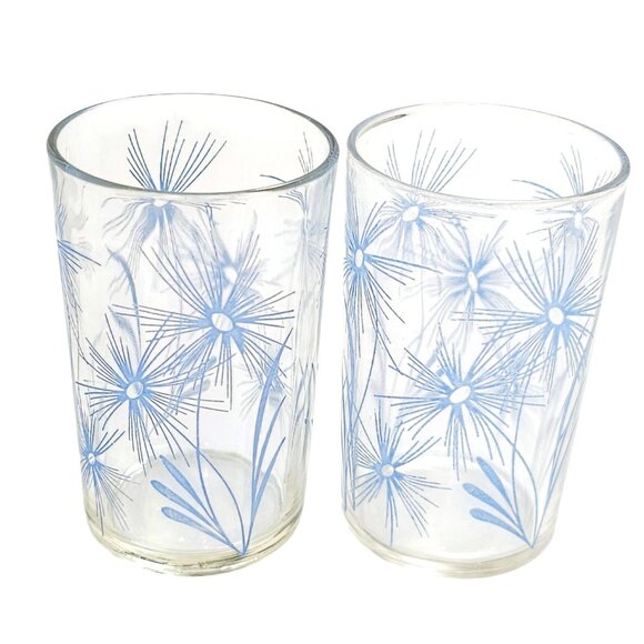 2 Swanky Swigs Blue Flower Juice Glass 6oz Midcentury spike floral wildflower MC - Picture 1 of 6